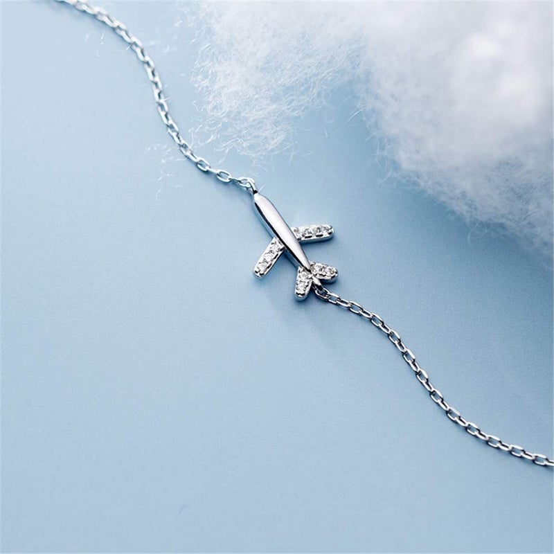 Dtja Crystal Airplane Bracelet for Women Sterling Silver Cute Delicate Fly Plane Adjustable Charm Link Bracelets Airline Jewelry Christmas Gifts Souvenir for Best Friend freedom Lover Wanderlust - Image 5